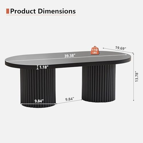 Image of Small Fluted Coffee Table, Farmhouse Oval Wood Coffee Table,Black