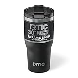 RTIC 30oz Essential Tumbler with Lid, Ceramic Lined, Insulated, Stainless Steel, Metal, Double Wall Vacuum-Insulation, Travel Cup for Iced Coffee, Tea, Hot and Cold Drink, Black