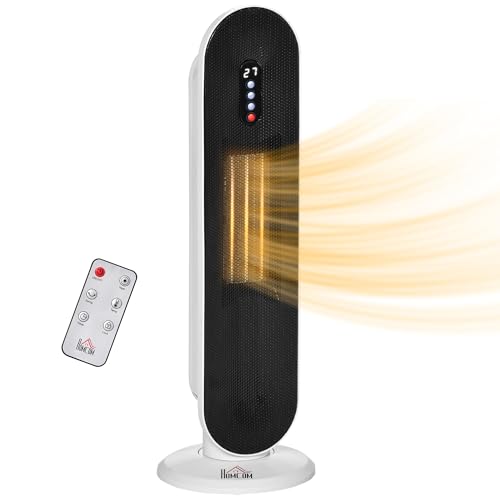 HOMCOM Radiateur électrique Chauffage soufflant oscillant 45° avec minuterie 24H 1200/2000 W céramique PTC télécommande fournie chauffage d’appoint...
