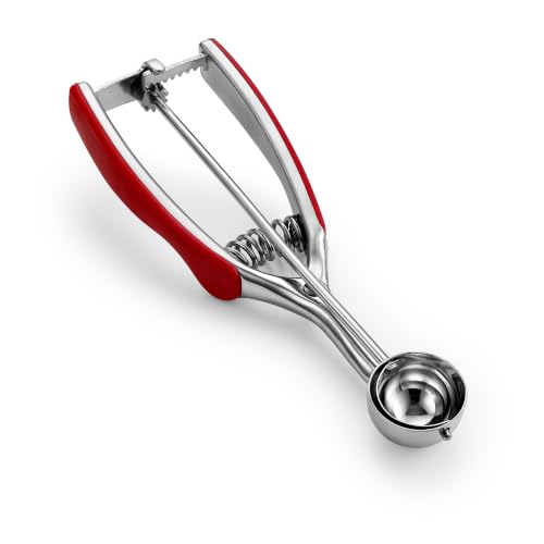 Image of Spring Chef Extra Small Stainless Steel Melon Baller Scoop, #100, Red | Mini Cookie Scoop for Baking with Trigger Release, Watermelon Scooper, 0.6 Tablespoon (Tbsp), Fruit Scooper and Baller