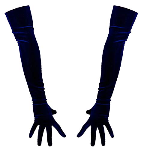 Women Velvet Gloves Elbow Long Stretchy Elastic Flannel Deep Royal Blue Tech Party Gift Gloves - Main Image