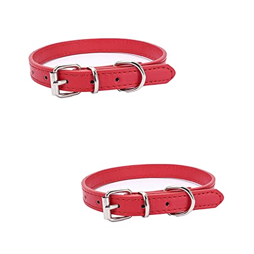 犬の首輪 犬のリード首輪 子犬用 ペット猫の首輪 いぬ 首輪 革 おしゃれ かわいい 耐久性 頑丈 調節可能 犬用ベーシック首輪 小型犬用 S サイズ レッド 2個