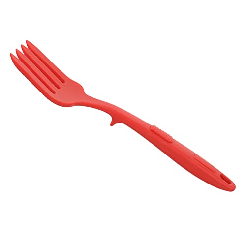 MOLUCKFU Ergonomic Dinner Fork Large Silicone Fork Red Cooking Utensil Flexible Practical Cooking