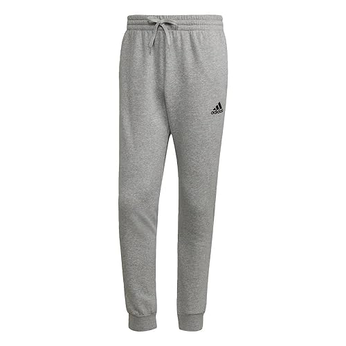 adidas Men's Essentials Fleece Regular Tapered Pants, Medium Grey Heather/Black