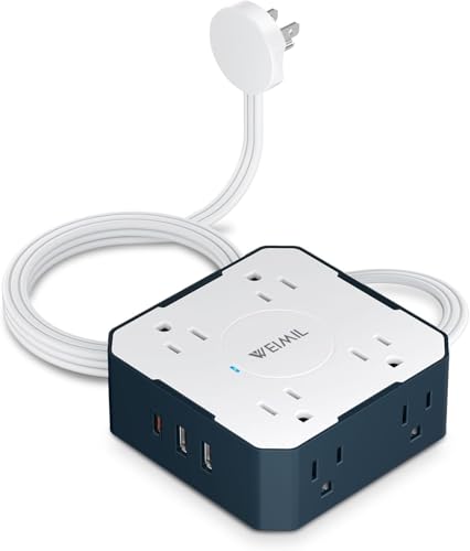 Surge Protector Power Strip, 5 Ft Flat Plug Extension Cord with 3 USB Charger(1 USB C Port) and 8AC Outlets, Wall Mountable Multi Plug Outlet Extender for Home Office