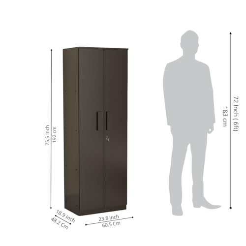 Image of Duo S Engineered Wood 2 Door Wardrobe for Bedroom | Compact Clothes Storage Cabinet with Multiple Shelves | Space Saving Cupboard | 1 Year Warranty - Wenge