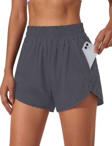 Image of BMJL Women's Athletic Shorts Running Workout Shorts Gym High Waisted Summer Short with Waistband Pocket | built-in liner,thick elastic waistband,split side,comfy fabric,zipper pocket,longer back,workout,athletic,curved back line