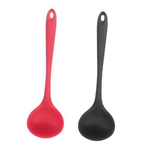SOLUSTRE 2Pcs Silicone Soup Spoon Long Handle Non Stick Kitchen Utensils Ergonomic Design for Comfortable Cooking for Home Use Housewarming Colors