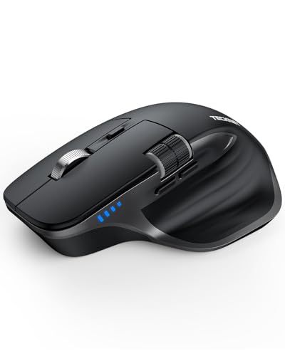 TECKNET Wireless Mouse, Bluetooth Mouse (BT5.0/5.0 & 2.4G) Rechargeable 4800 DPI Ergonomic Optical Mouse with 6 Adjustable, Quiet Clicks, USB A Receiver, 7 Buttons, Wide Compatibility - Black