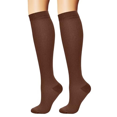 Generisch Medias de compresión para hombre y mujer, calcetines de compresión para caminar, trombosis, largas, medias de compresión, calcetines de ciclismo, 01 Coffee, L