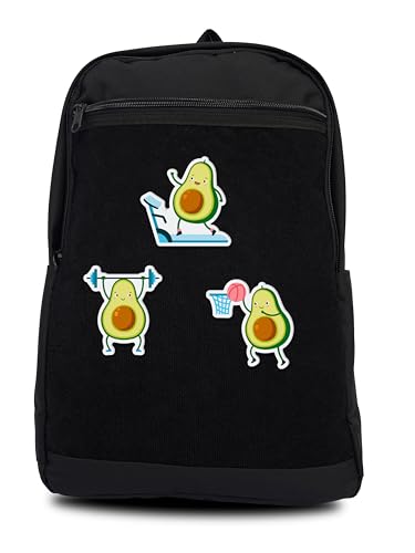 Unisex Large Black Backpack with Sticker & Patches Area, Ideal for Laptop, Travel & Work with 3 Fun Avocado Sports Stickers and Patches