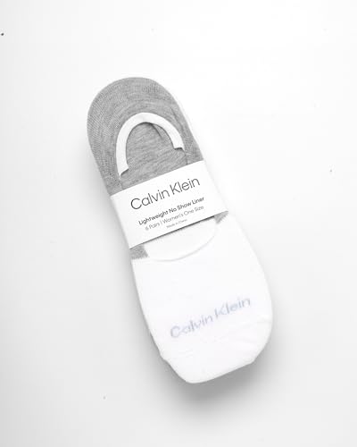 Image of Calvin Klein Womens No Show Socks - 6 Pack Lightweight Cotton Blend Invisible No Slip Sneaker Liners Athletic Socks for Women