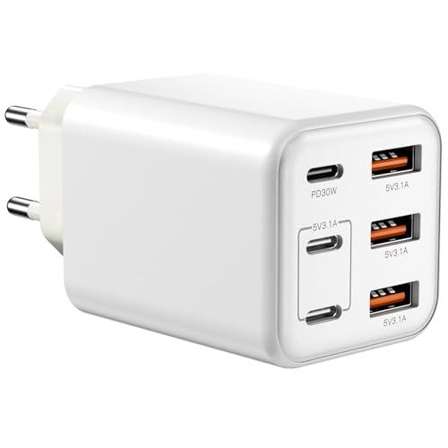 Chargeur USB C 60W, 6-Ports Chargeur Multiple avec 【3 USBC et 3 USBA】Bloc, Prise USBC Secteur Rapide, Adaptateur Fast Charge PD3.0, alimentation USB 60W...