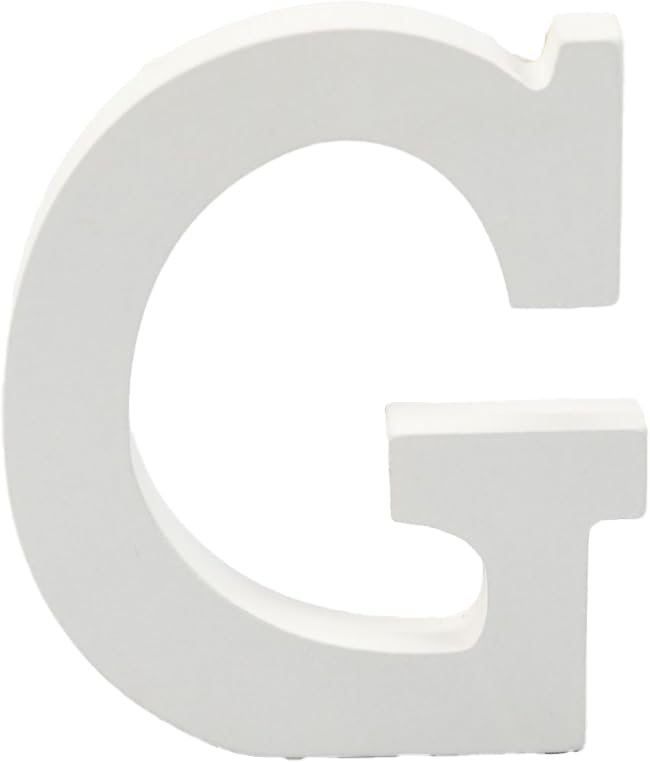 6 Inch White Decorative Wooden Letters and Numbers (G)