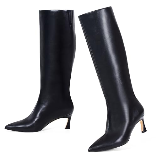 GENSHUO Knee High Boots Women Low Kitten Heel Long Tall Boots with Pointed Toe Winter Fall Sexy Fashion Comfortable Dress Shoes4