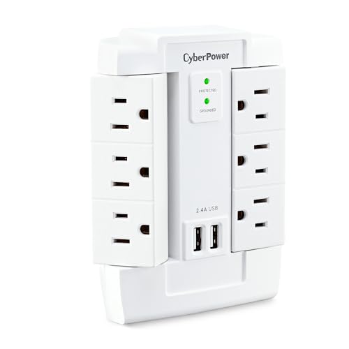 Image of CyberPower CSP600WSURC2 Surge Protector, 1500J /125V, 6 Swivel Outlets, 2 USB Charging Ports, Wall Tap Design, White, UL listed