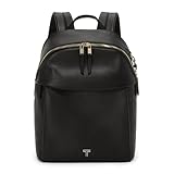 TUMI - Mochila Voyageur Holland - Mochila de cuero para mujer con bolsillo para teléfono, compartimento para laptop y más - Elegante mochila de viaje y uso diario - Negro, herrajes dorados, Negro con