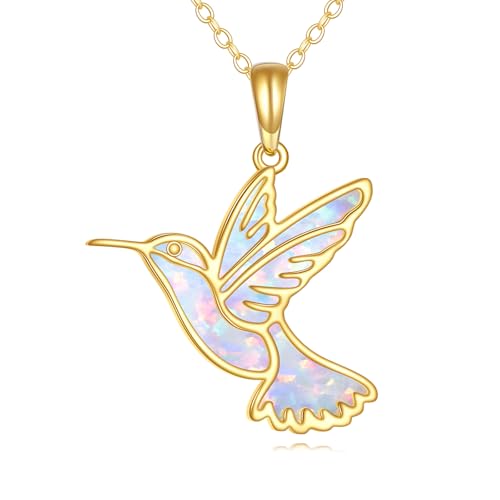 Hummingbird Necklace 14K Solid Gold Opal Hummingbird Pendant Necklace Hummingbird Jewelry Bird Gifts for Women Lover