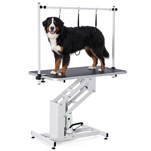 Garvee 43.3 in Hydraulic Pet Grooming Table, Professional Hydraulic Grooming Table w/Max 350 LBS Loading Capacity, 3 Adjsutable Nooses, Adjustable Hei