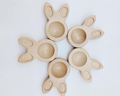 Wooden Eggs Cup Egg Holder Rabbit Eggs Cup Easter Bunny Egg Stand Decoration Easter Egg Cup Creative Easter Gift Set of 2