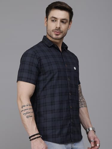 Image of Majestic Man Slim Fit Short Sleeve Checked Pure Cotton Casual Shirt