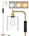 PAZZO Floor Lamp with Remote, Industrial Standing Floor Lamp with Glass Lampshade, Modern Floor Lamp Ideal for Living Room Bedroom Office,Gold