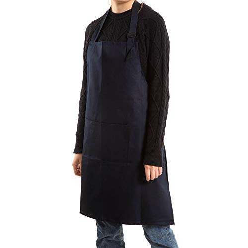 Abteata Küchenschürze mit Taschen und extra langen Bändern, 100 % Baumwolle, gestreift, Schwarz 32x28inch blau Cover