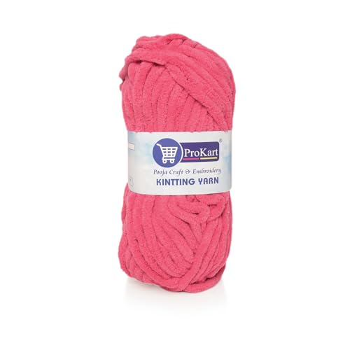 Image of ProKart Premium Blankie Wool, Plush & Cuddly, Chenille Yarn Supersoft Hand Knitting Wool Ball | Blanket Thick /Mottu Yarn Ball Suitable for Hand Knitting and Crocheting (Dark Pink, 100gms x 4 Pack)