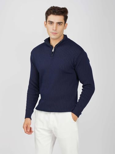 Image of LOQUE Men's Wool Blend Selection Sweater Half Zip High Neck Pullover Warm Casual Winter Wear for Office and Travel
