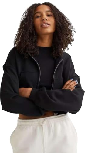 Fleece Solid Crop Casual Hoodie Jacket for Women | Lightweight Wa...