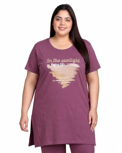 Image of In Love Women's Printed Cotton Plus Size Longline T-Shirt with Pockets | Cotton fabric - soft longline T-shirt with easy plus-size fit
