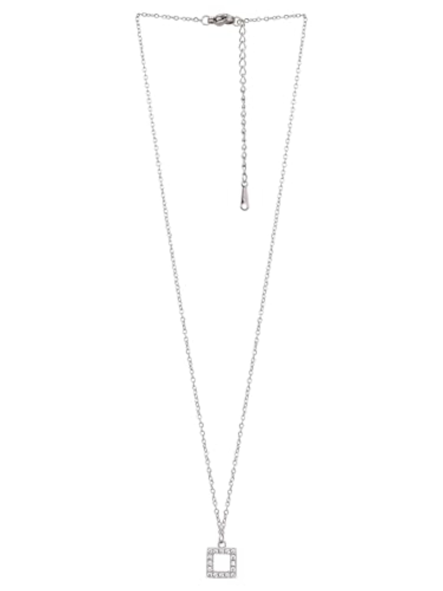 Stone-Studded Square-Charm Pendant with Chain
