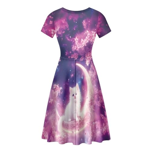 Image of HUGS IDEA Womens Puffy Swing Midi Dress Round Neck Short Sleeve Party A-Line Dresses