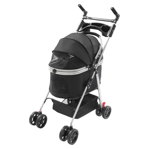 Donened - Passeggino per cani pieghevole, carrello passeggino per cani con ruote universali, per gatti e cani di piccola taglia, 50 x 60 cm (nero)