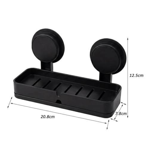 Image of 2 Pcs Twin Soap Dish Wall Mounted, BUYERZONE Double Layer Soap Holder for Bathroom, Self Adhesive Soap Stand with Drain Tray, Plastic Soap Case for Kitchen & Wash Basin Organizer (2, Black)
