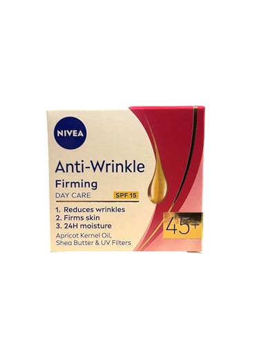 NIVEA Anti-Wrinkle + Firming 45+ Day Cream Bundle of 2 – Hydrating Moisturizer for Mature Skin with Apricot Kernel Oil & Shea Butter, Helps Improve Firmness and Smoothness, 50 ml Each (Total 100 ml) image 2