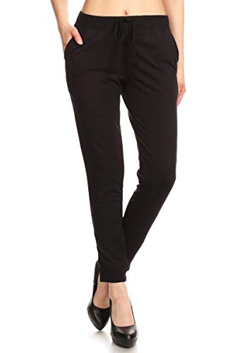 Leggings Depot Black-65776-Large French Terry Drawstring, Large
