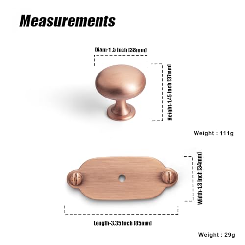 Image of Goo-Ki Brushed Copper Zinc Alloy Cabinet Large Knob with Backplate - Single Hole Center Cabinet Pull Hardware for Bedroom, Kitchen, 2 Pack(8611-G013)