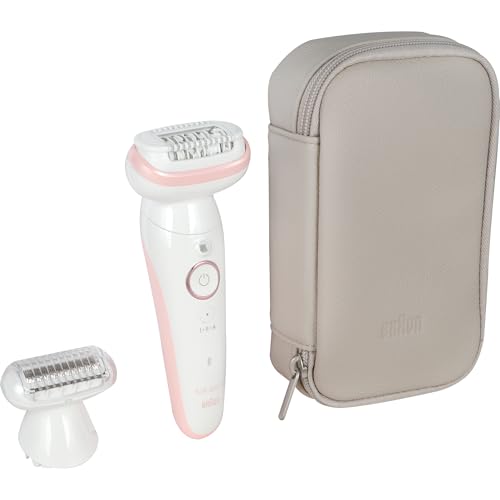 Braun Silk-épil 9, Depiladora con cabezal giratorio para depilación fácil, impermeable, piel suave de larga duración, con cabezal de afeitadora para mujeres y pezuña cortacésped, 9-030, blanco/rosa