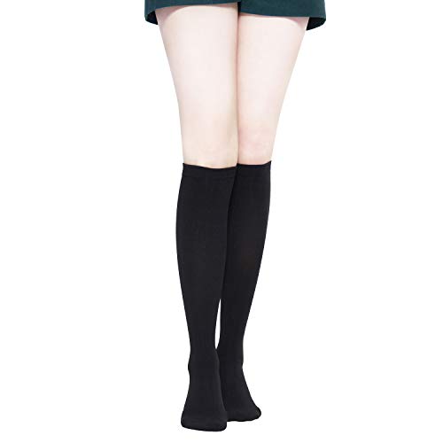 KONY Women's Cotton Knee High Socks - Casual Solid & Striped Colors Fashion Socks 3 Pairs (Women’s Shoe Size 5-9)2