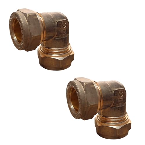 15mm Brass Compression Elbow Connectors – Pack of 2 | Durable Plumbing Fittings for Copper Pipe | No Soldering Required
