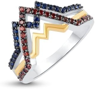 2.10 Cttw Round Shape Simulated Blue Sapphire & Simulated Red Garnet Wedding Engagement Wonder Women Collection Ring In 14K White Gold Plated 925 Sterling Silver Ring Size - 7