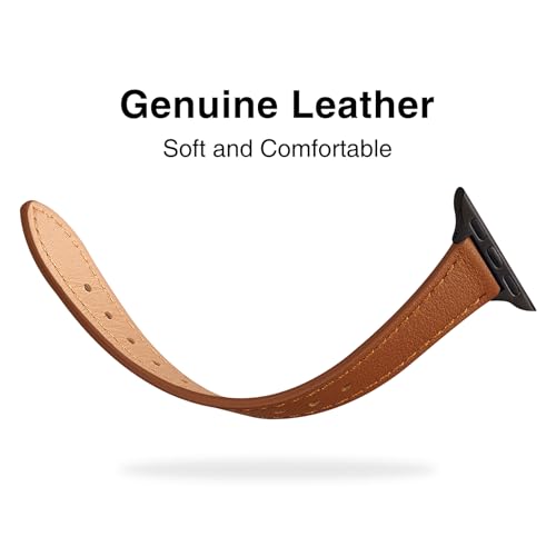 Image of STIROLL Slim Leather Bands Compatible with Apple Watch Band 38mm 40mm 41mm 42mm(Series 11 10), Top Grain Leather Watch Thin Wristband for iWatch SE 9 8 7 6 5 4 3 2 1 (Brown Black)