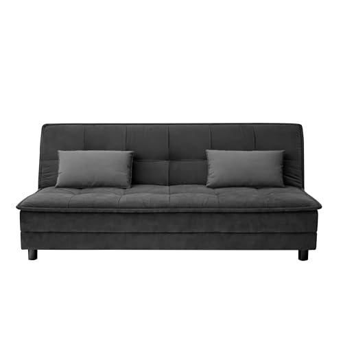 Image of Wooden 3 Seater Sofa Cum Bed | Soft Velvet Upholstery | Multi-Functional Convertible Couch for Living Room, Guest Room & Small Spaces - Black