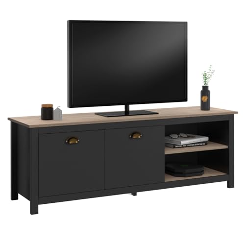 IDMarket – Mueble TV 140 cm Campaña ISIS Madera y Negro