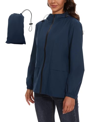 Chaqueta impermeable plegable de ciclismo ligera cortavientos para mujer con capucha