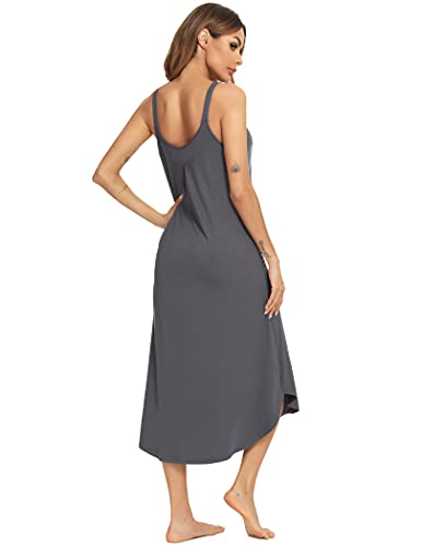 Roojaa Womens Sleeveless Long Nightgown Wide Strap Chemise Summer Loose Sleepshirt Dark Grey #TOP5