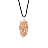 PYOR Sunstone Crystal Necklace Raw Pendant Healing Gemstone Real Quartz Crystals Necklaces Chakra Balancing Positive Energy Stones Luck Symbol Reiki Spiritual Handmade Gifts Jewelry Pendants