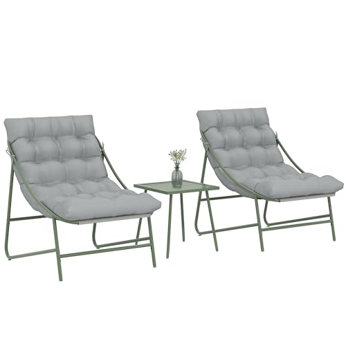 Outsunny Ensemble bistrot de Jardin 3 pièces, Salon de Jardin extérieur 2 Personnes avec 2 chaises, Table Basse et Coussins, mobilier de Jardin, terrasse,...