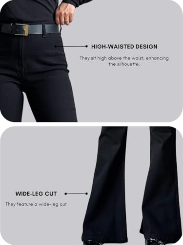 Image of GRECIILOOKS Women High Rise High Waist Jeans Wide Leg Straight Fit Denim | Baggy Cargo Style Casual Pants Daily College Wear